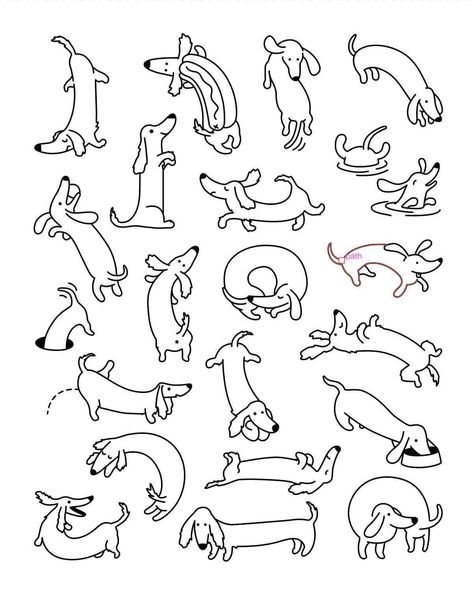 Weiner Dog Drawing Easy, Daschund Doodles, Simple Dachshund Drawing, Wiener Dog Cartoon, Daschund Drawing Illustration, Weiner Dog Doodle, Weener Dogs Drawing, Dachshund Tattoo Minimalist, Dachshund Line Drawing