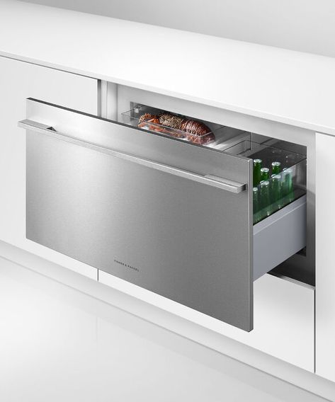 Integrated CoolDrawer™ Multi-temperature Drawer Dish Drawers, Drawer Fridge, Fisher And Paykel, Fridge Drawers, Bespoke Kitchen Design, Stainless Steel Panels, Refrigerator Drawers, Fisher Paykel, Drawer Design