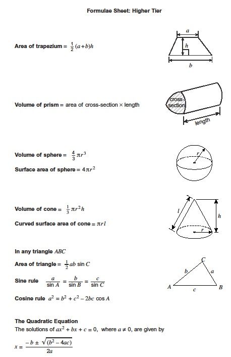 AQA GCSE Maths formula sheet - Revision Maths Chemistry Formula Sheet, Gcse Business, Math Formula Sheet, Formula Sheet, Gcse Maths Revision, Maths Revision, Gcse Maths, Maths Exam, Education Quotes Inspirational