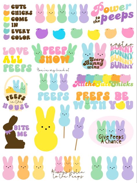 Do you love the Peeps? If so, you will love these cute stickers. I love all the classic peep colors with a few other things thrown in. School Easter Party, Peeps Crafts, Peeps Cake, Peeps Candy, Easter School, Easter Bunny Cookies, Easter 2024, Barbie Printables, Cake Kids