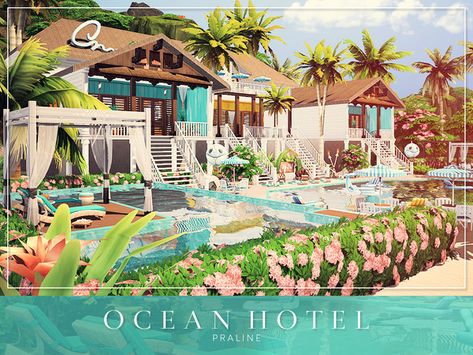 sims 4 lot download // Pralinesims' Ocean Hotel Sims 4 Beach House, The Sims 4 Lots, Beach Mansion, Sims Packs, Sims 4 House Plans, Hawaii Hotels, The Sims 4 Packs, Casas The Sims 4, Sims Building