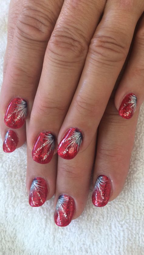 Fireworks Nails Design, Fireworks Nails, Red White Blue Nails, Firework Nail Art, 4th Nails, Firework Nails, Fourth Of July Fireworks, Long Red Nails, Red Nail Art