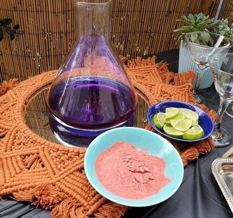 "Water of Life" Empress Gin Dune Cocktail Nerd Recipes, Empress Gin, Cinnamon Chicken, Dune Movie, Eat Me Drink Me, Purple Water, Themed Drinks, Freeze Dried Strawberries, Brownie Bites