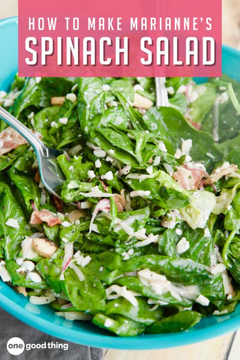 This salad is guaranteed to be a standout in any spread—at least until it disappears before your eyes! Green Salad Recipes For A Crowd, Best Spinach Salad, Salad Recipes For A Crowd, Fresh Spinach Salad, Entree Salads, Spinach Salads, Sweet Potato Side Dish, Sweet Potato Sides, Lettuce Recipes