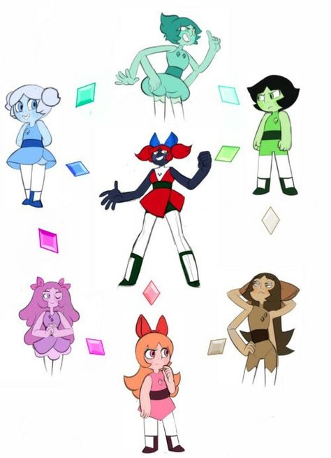 Powerpuff gems Steven Universe Stickers, Steven Universe Oc, Steven Universe Anime, Powerpuff Girls Fanart, Steven Universe Au, Steven Universe Drawing, Ppg And Rrb, Steven Universe Gem, Steven Universe Fanart