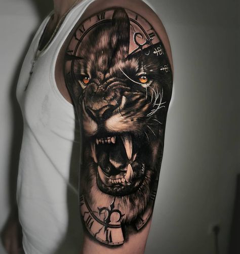 #Tattoos, Check more at https://outsons.com/amazing-black-and-grey-tattoo-designs/ Tattoos With Color, All Seeing Eye Tattoo, Gray Tattoo, Quarter Sleeve Tattoos, Black And Grey Tattoo, Realism Tattoos, Bone Tattoos, Traditional Tattoo Sleeve, Cool Arm Tattoos