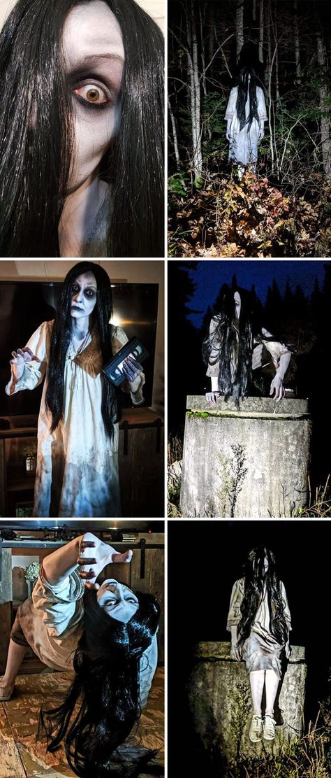 Classic Slasher Costumes, Horror Themed Party Outfits, Scary Halloween Costume Couples, Outfits For Halloween Horror Nights, Scare Actor Ideas, The Ring Halloween Costume, Samara Costume, Scary Movie Scenes, Diy Halloween Costumes Scary