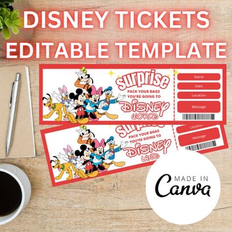 Editable Template ticket, printable airline ticket. editable canva template, boarding pass, airline travel ticket, editable boarding pass by DoitDigitalDownloads on Etsy Disneyland Tickets Printable Free, Eurodisney Paris, Disney Ticket, Ticket Printable, Florida Theme Parks, Travel Ticket, Disney Tickets, Disney World Tickets, Airline Ticket