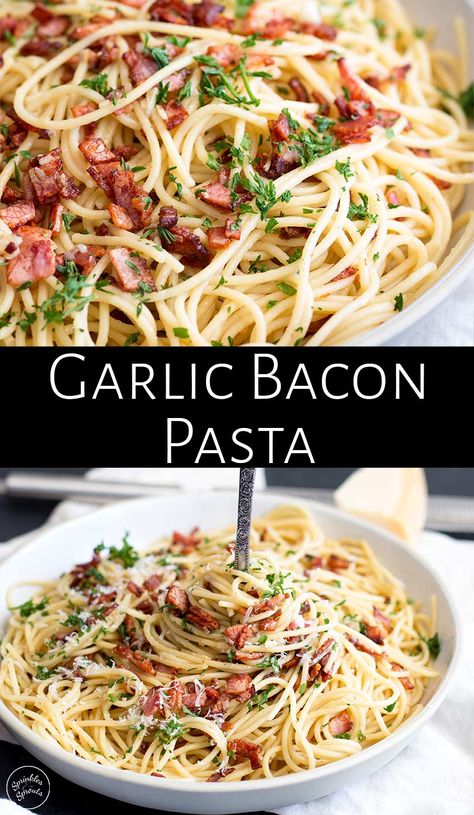 Garlic Bacon Pasta, Spaghetti With Bacon, Pasta A La Carbonara, Bacon Pasta Recipes, 5 Ingredient Dinners, Bacon Pasta, Pasta Carbonara, Pasta Dinner Recipes, Fettuccine Alfredo