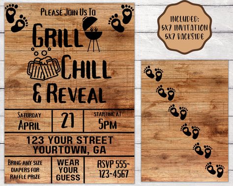 Excited to share the latest addition to my #etsy shop: Editable BBQ Gender Reveal Party Invitation, Joint Baby Shower, Men's Baby Shower Invite, Baby Q Coed Gender Reveal Party Invitation https://etsy.me/41i1byf Co Ed Gender Reveal Party, Grill And Chill Gender Reveal, Bbq Gender Reveal Invitations, Jack And Jill Gender Reveal, Bbq Gender Reveal Party Decorations, Bbq Baby Gender Reveal Party, Cornhole Gender Reveal Ideas, Grill Chill And Reveal, Bbq Themed Gender Reveal