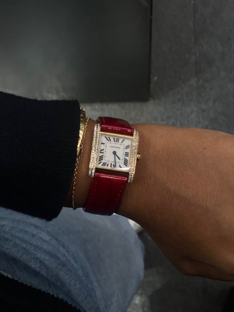 Pop of red, cartier panthere, vintage watches, vintage cartier Cartier Panthere Watch, Watch Aesthetic, Red Clock, Red Watch, Pop Of Red, Cartier Panthere, Cartier Watch, Red Jewelry, Cherry Red