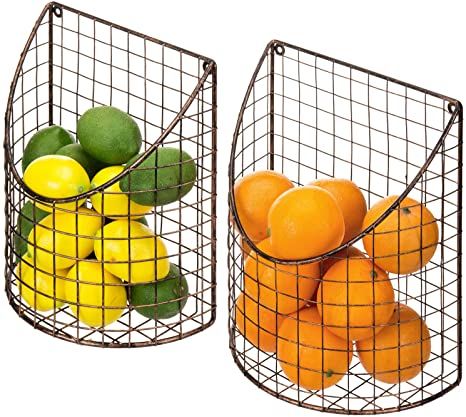 MyGift Antique Copper Tone Metal Wire Wall Mounted or Tabletop Storage Organizer Basket, Set of 2 : Amazon.ca: Home Armoire Coffee Bar, Wall Basket Storage, Produce Baskets, Hanging Wire Basket, Pantry Baskets, Produce Storage, Hanging Fruit Baskets, Wire Basket Storage, Fruit And Vegetable Storage