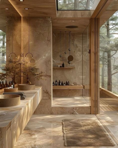 Bali Bathroom Ideas Interior Design, Italian Style Bathroom Ideas, Bathroom Ideas Japandi, Stone Bathroom Ideas, Shower Small Bathroom, Closet In Bathroom, Bali Bathroom, Dekorere Bad, Bathroom Inspiration Decor