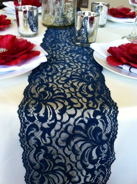 So Pretty Red Wedding Theme, Lace Table Runner, Lace Runner, Chair Sash, Centerpiece Table, Lace Table Runners, July Wedding, Table Runners Wedding, Navy Blue Wedding