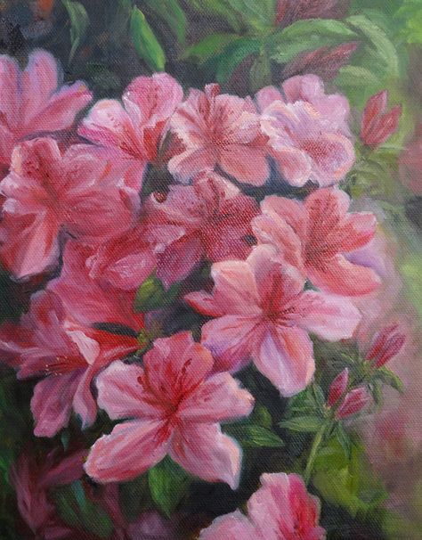 Azalea Flower Painting, Azaleas Painting, Azalea Painting, Azaleas Landscaping, Sunflower Table, Azalea Flower, Painting Inspo, Flower Oil, Artsy Fartsy