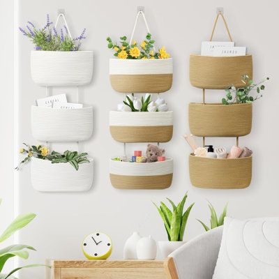 Made from 100% natural cotton, these door hanging baskets are chemical-free and skin-friendly. | Latitude Run® Wood General Basket in Brown | 14.4 W in | Wayfair | Organization Hanging Basket Entryway, Wellness Boutique, Wall Basket Storage, Living Green Wall, Hanging Wall Baskets, Wall Hanging Decorations, Kids Bathroom Wall, Bathroom Wall Storage, Small Laundry Room Organization