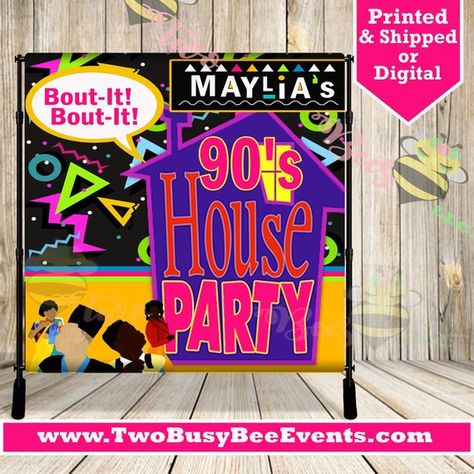 House Party Movie Themed Party, House Party Pajama Jam Ideas, House Party Pajama Jam Theme, House Party 90s Theme, House Party 90s, House Party Movie, Backdrop Sizes, Movie Banner, 90s Hip Hop Party