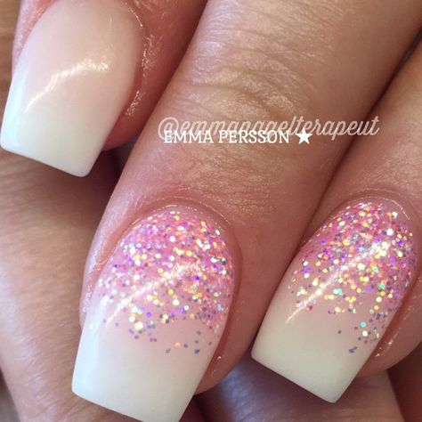 Off White with Reverse Glitter Fade Trendy Nails Glitter, French Tips Nails, Glitter Fade Nails, Faded Nails, Tips Nails, Pink Ombre Nails, White Glitter Nails, Ombre Nails Glitter, October Nails