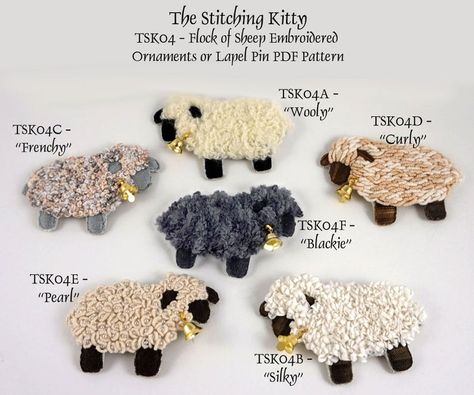 Sheep Ornaments, Sheep Embroidery, Flock Of Sheep, Broderie Simple, Digital Tutorial, Illustrated Instructions, Basic Embroidery, Pola Bordir, Pearl Embroidery