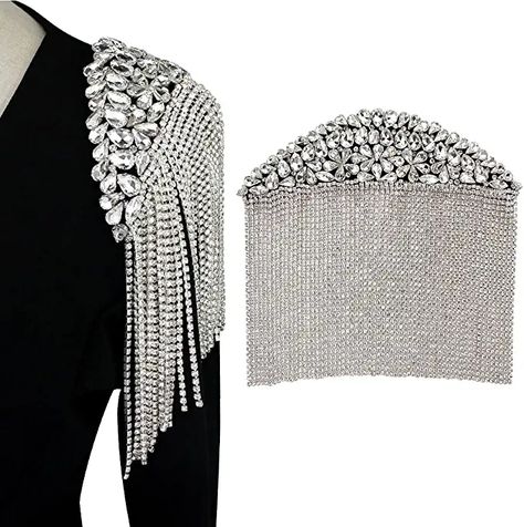 Amazon.com: Silver Tassel Bead Rhinestone Epaulette for Clothes Punk Coat Suit Chain Badge Epaulets Shoulder Patches Applique 2pc TH2027-6 : Arts, Crafts & Sewing Suit Chain, Wedding Dress Jacket, Jeans Wedding, Dolls Hair, Making Dolls, Cowboy Design, Crystal Embroidery, Galaxy Theme, Coat Suit