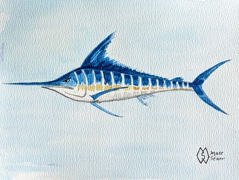 Blue Marlin Painting, Marlin Fish Drawing, Swordfish Painting, Marlin Drawing, Marlin Painting, Watercolor Fish Painting, Watercolour Fish, Fish Watercolor Painting, Florida Watercolor