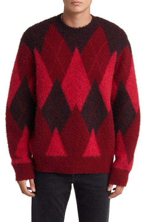 AllSaints Harley Oversize Argyle Wool Blend Crewneck Sweater available at #nordstromrack Wool Blend Sweater, All Saints, Crewneck Sweater, Crew Neck Sweater, Alpaca, Sweater Outfits, Sweater Sizes, Wool Blend, Knitted Sweaters