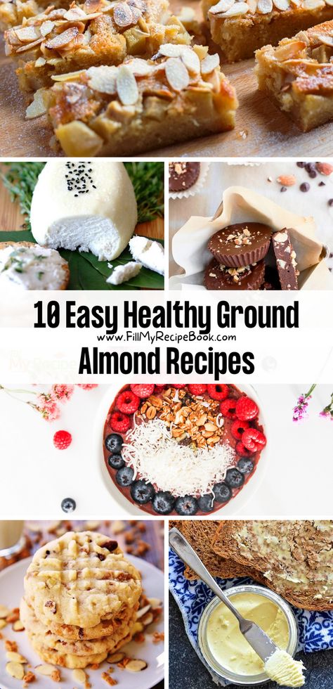 We share a few easy healthy recipe ideas to create with ground almonds, make snacks that are vegan friendly and cookies or biscuits and health bars and smoothies with fruit, an almond butter, ground almond flour. even milk and cheese and more to choose from. Ground Almonds Recipes, Recipes Using Ground Almonds, Ground Almond Recipes, Almonds Recipe Healthy, Savory Desserts, Quick Smoothie Recipes, Nut Butter Recipes, My Recipe Book, Almond Biscuits