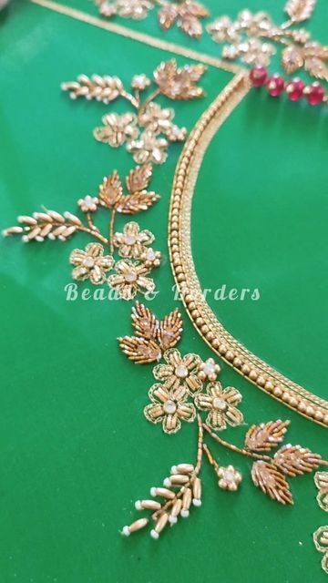 Green Bridal Blouse, Blouse Works, Maggam Works, Hand Beaded Embroidery, Beads Embroidery, Simple Blouse Designs, Hand Work Blouse, Keyhole Neck, Hand Work Blouse Design