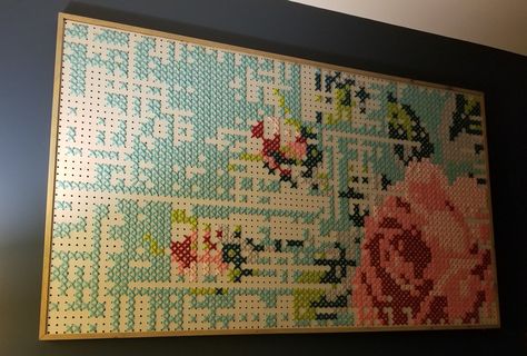 Big Cross Stitch Wall Art, Pegboard Cross Stitch Wall Art, Peg Board Cross Stitch Patterns, Big Cross Stitch Patterns, Peg Board Cross Stitch, Giant Cross Stitch, Folk Art Flowers, Slow Stitching, Hand Art