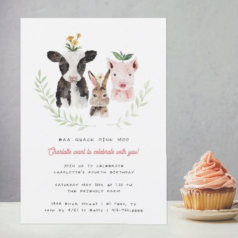 Farm Theme Birthday Party Invitation - kids birthday Party Farm Birthday Party Invitations, Cow Baby Shower Invitations, Farm Themed Party, Farm Theme Birthday, 80th Birthday Invitations, Farm Birthday Party, Kids Birthday Party Invitations, Fourth Birthday, Party Invitations Kids