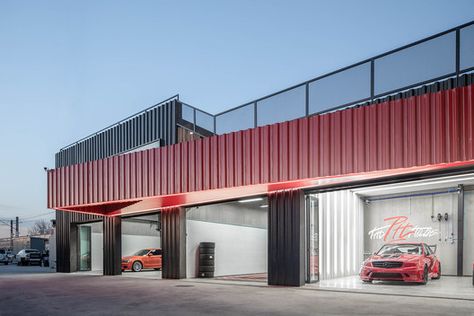 The Pit House / bUd studio | Netfloor USA Mass Study, Pit House, Car Warehouse, Office Facade, Door Head, Auto Service Center, Fish Photography, Car Showroom Design, Car Wash Soap