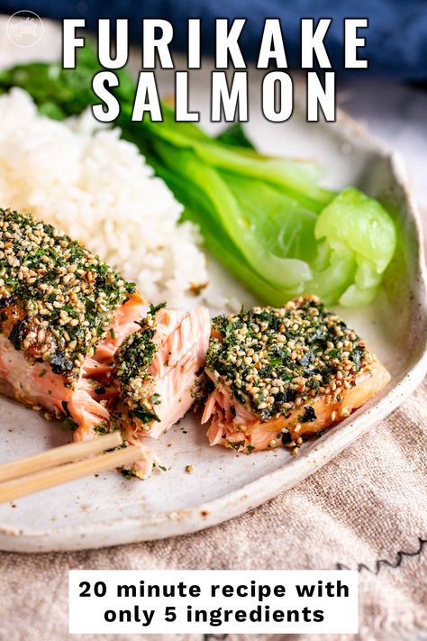 Furikake Salmon, Steamed Greens, Japanese Seasoning, Sprouts Recipes, Vegetarian Main Course, 20 Minute Recipes, Sprout Recipes, Seasoned Rice, Main Course Recipes