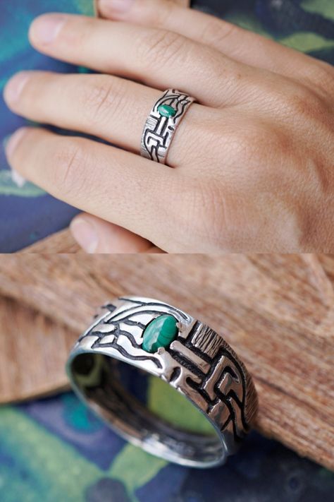 Cyberpunk Jewelry, Mens Silver Ring, Onyx Ring Men, Ring Green Stone, Green Stone Ring, Unique Mens Rings, Deep Healing, Malachite Ring, Ring Man