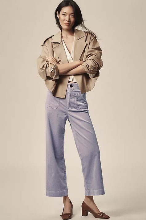 The Colette Cropped Wide-Leg Pants by Maeve: Corduroy Edition | Anthropologie Pants Corduroy, Cropped Wide Leg Pants, High Rise Pants, Corduroy Pants, Bottoms Pants, Women Crop, Leg Pants, Wide Leg Pants, Blue And Purple