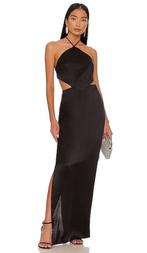 Amanda Uprichard x REVOLVE Celosia Gown in Black | REVOLVE Black Pure, Amanda Uprichard, Silk Gown, Black Gown, Fabulous Dresses, Fashion Help, Cotton Style, Satin Dresses, Satin Fabric