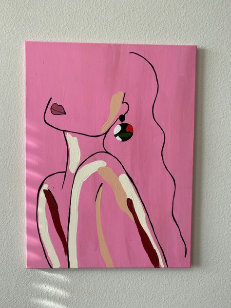 Barbie Drawings Aesthetic, Black And Pink Canvas Painting, Pink Theme Canvas Painting, Pink Wall Art Canvas Paintings, Pink Painting Ideas On Canvas Easy, Canvas Painting Ideas For Beginners Pink, Pink Simple Painting, Pink Acrylic Canvas Painting, Pink Canvas Art Abstract