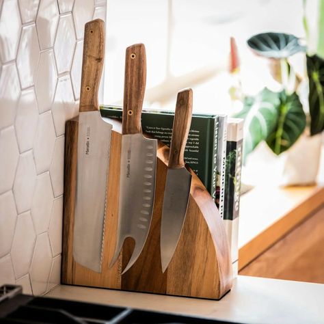 Knife Block On Counter, Magnetic Knife Block, Magnetic Knife Blocks, Kitchen Set Up, Counter Decor, Bespoke Post, Knife Block Set, Bread Knife, Utility Knife