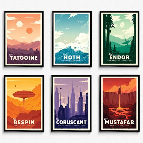 Star Wars Zimmer, Star Wars Travel Posters, Star Wars Nursery, Star Wars Planets, Star Wars Wall Art, Star Wars Room, Retro Travel Poster, Star Wars Poster, Large Poster