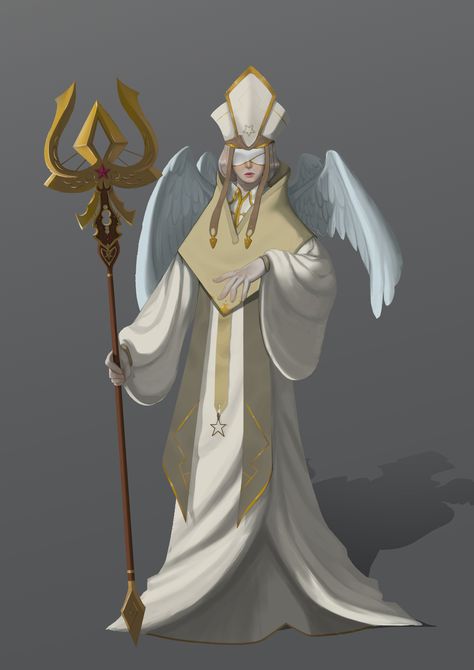 Priest Outfit Design Drawing, Priest Oc Drawing, Robe Design Drawing, Evil Priest Character Design, Priest Clothes Drawing, Christian Character Design, Priest Pose Reference Drawing, Seraphim Character Design, God Clothing Drawing