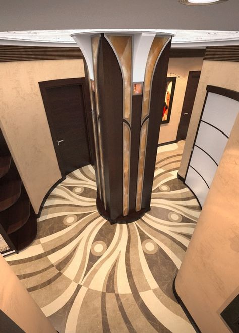 Amazing Art Deco entrance Interior Column Design, Art Deco Column, Column Decoration Ideas, Art Deco Entrance, Modern Column, Column Decoration, Lift Lobby, Decorative Columns, Interior Columns