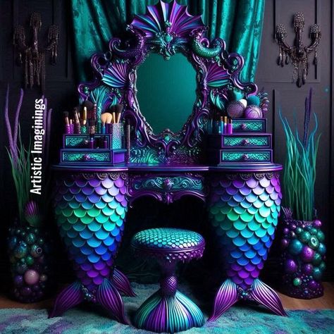 Mermaid Vanity, Mermaid Furniture, Mermaid Goth, Fantasy Bathroom, Fairytale Room, Gothic Mermaid, Unique Rooms, Mermaid Home Decor, Bedroom 2024