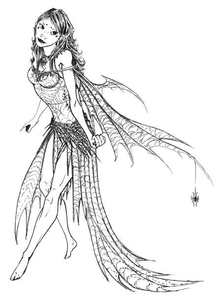 Inspiration Cobweb Fairy, Back Sketch, Angel Concept, Fairy Inktober, Dark Fairy Costume, Dark Fairy Coloring Pages, Fairy Coloring Pages For Grown Ups, Flower Fairies Cicely Mary Barker Coloring Pages, Evil Fairy