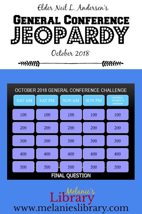 General Conference Jeopardy 2023, General Conference Review Games, Conference Activities, General Conference Activities, Mutual Activities, Primary Activity, Youth Lessons, Conference Ideas, Sunday School Games