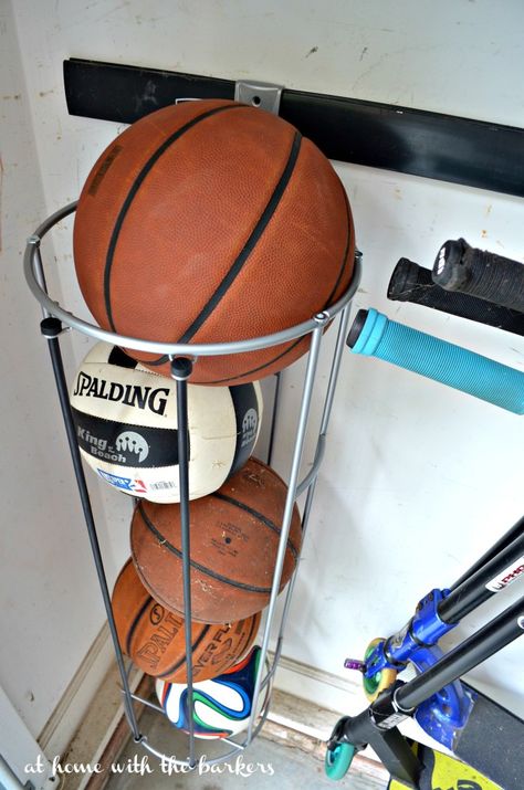 Garage Organization Ideas Organization For Garage, Basketball Storage, Home Basketball Court, Garage Organization Ideas, Garage Organisation, Garage Organization Diy, Basketball Wall, Garage Organize, Ball Storage