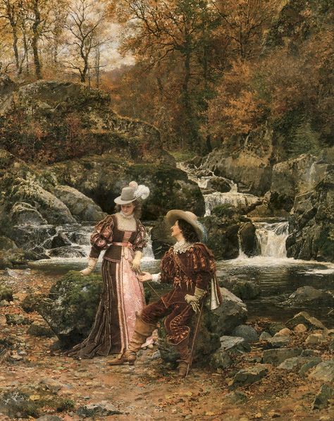 Firmin-Girard Marie François (1838-1921), The Lovers Pre Raphaelite Art, Victorian Paintings, Waterfall Landscape, Pre Raphaelite, Pierre Auguste Renoir, The Lovers, Old Paintings, Classical Art, Love Painting