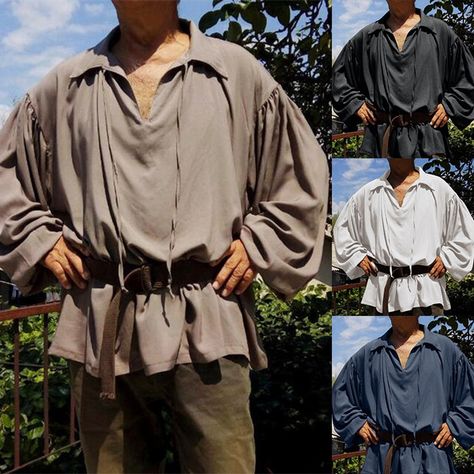 Fluffy Sleeves Blouse, Peasant Outfit, Medieval Clothing Men, Medieval Shirt, Mens Tunic, Vampire Cosplay, Fluffy Sleeves, Ren Faire Outfits, Pirate Shirt