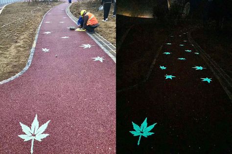 Luminous patterns on the ground, painted with luminous paint Glow In The Dark Stones, Pool Playground, Pavement Design, Luminous Paint, Glow In The Dark Paint, Architecture Design Process, Glow Paint, Dark Paint, Outdoor Designs