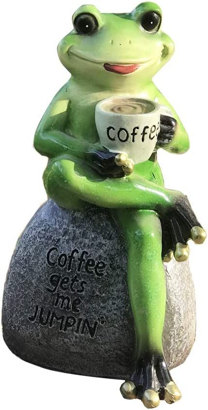 Creative Green Frog Sitting on Stone Statue Drinking Coffee Indoor Outdoor Garden Statue Decoration Collectible Frog Figurine Statue Model Sculpture Garden Frog Decor, Frog Garden, Frog Sculpture, Garden Frogs, Frog Statues, Garden Gnomes Statue, Frog Sitting, Health Poster, Frog Pictures