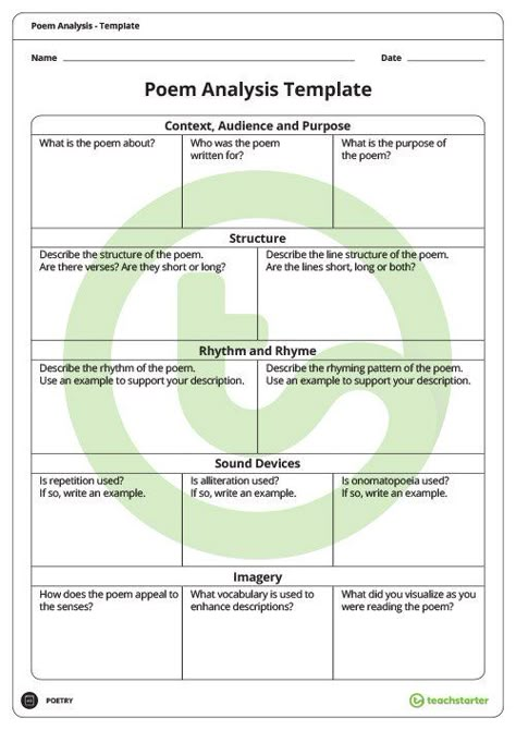 Teaching Resource Poem Analysis Template Teaching Resource Poetry Analysis Worksheet, Analyzing Poetry, Poetry Middle School, Planning School, Poem Analysis, Poetry Analysis, Teaching High School English, Teaching Literature, Teaching Poetry