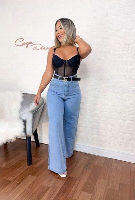 Wide Leg Jeans Concert Outfit, Calca Jeans Wide Leg, R&b Concert Outfit, R B Concert Outfit, Calca Wide Leg, Outfits Con Jeans, Clueless Outfits, Stylish Summer Outfits, Looks Party